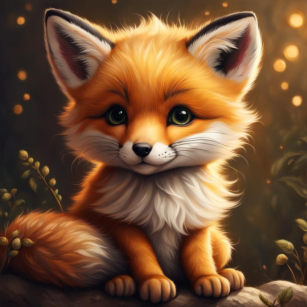 Realistic Fox Cub with Jaguar Spots Illustration