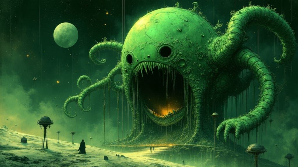 Gigantic Celestial Monster Devouring a Moon