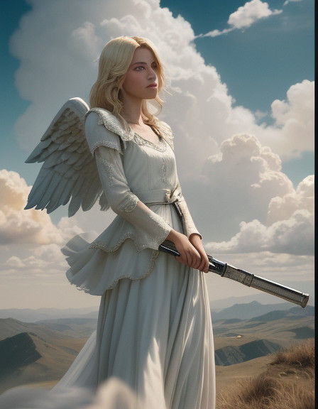 Angel Amidst Heavenly Vistas in Warm Golden Light