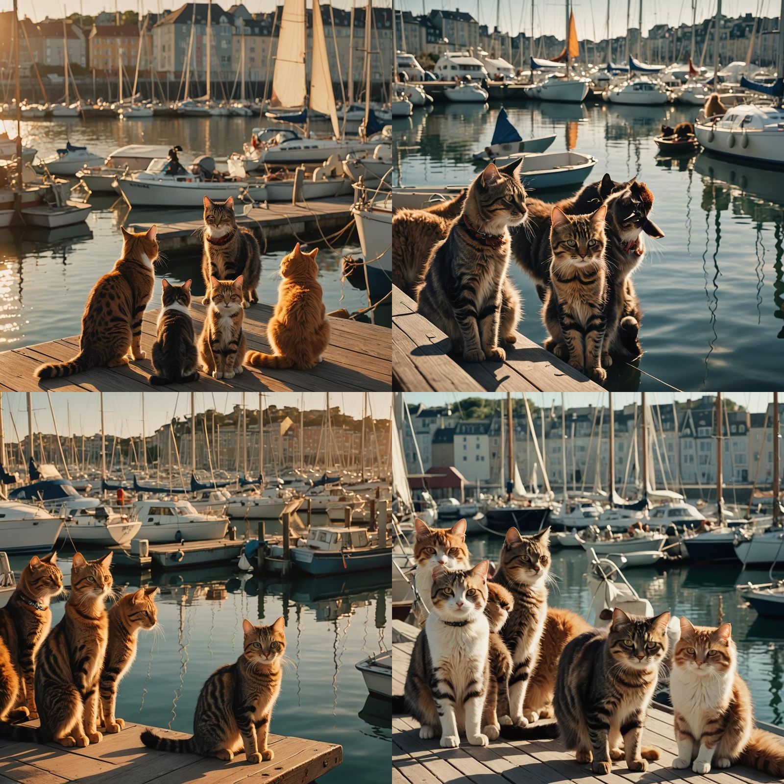 Cinematic Cats Admire Sailboats in Brest Marina