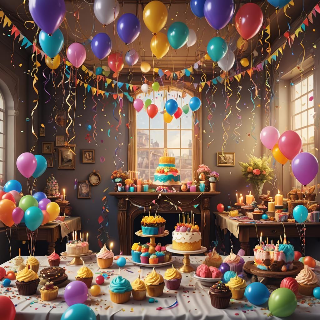 Vibrant Birthday Celebration in Matte Painting Style