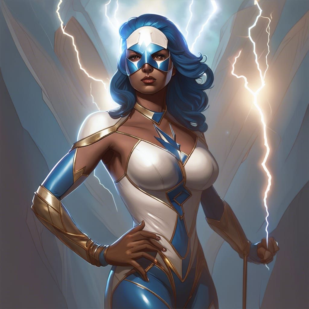 Indian Superhero Portrait with Lightning, Hyperdetailed Art