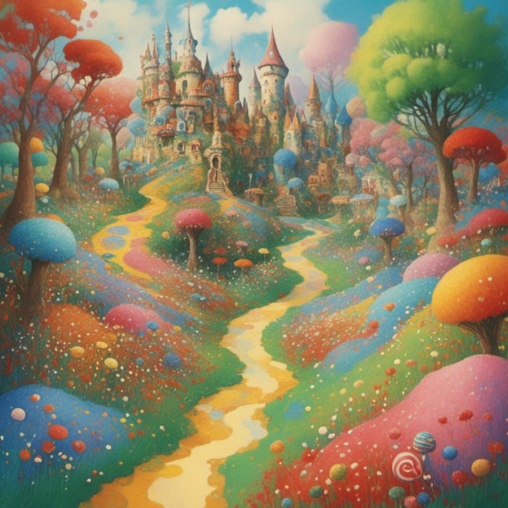 Vibrant Candyland Wonderland in Gouache Style