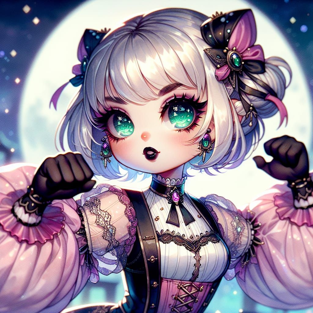 Chibi Woman in Pastel Goth Anime Style