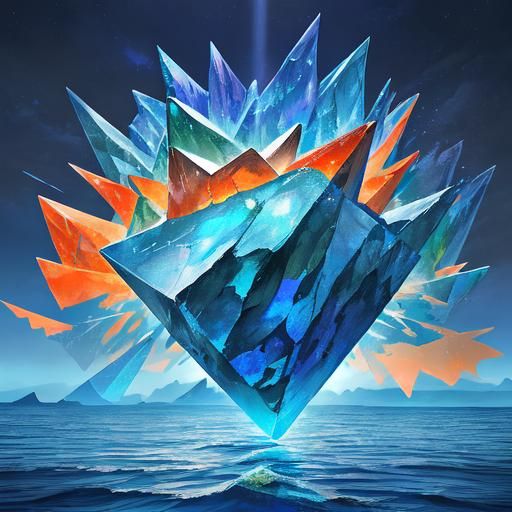 Geometric Shapes Over Water and Sky, Anime Style