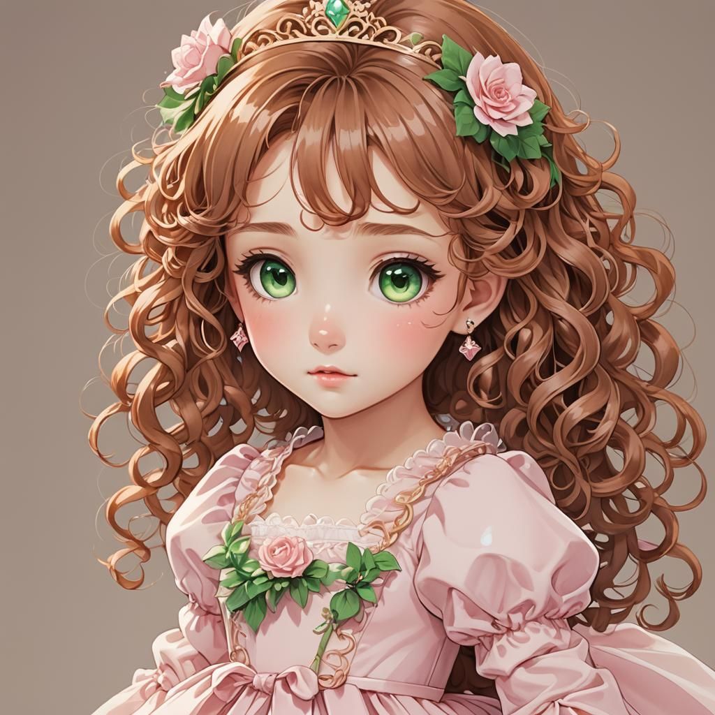 Cute Girl in Pink Gown, Anime Style