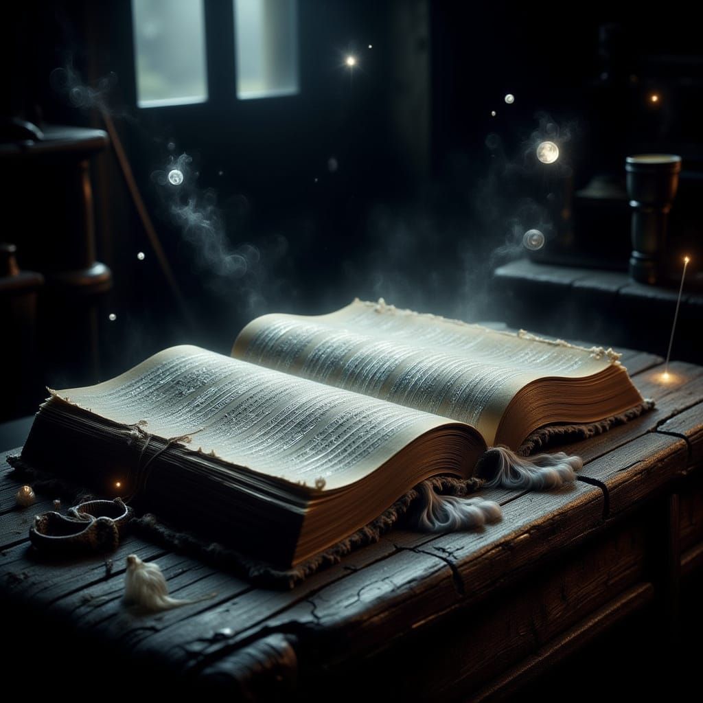 Glowing Runes on Leather Book in Dark Fantasy Style