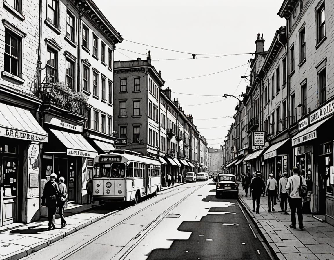 City Streetscape in Ink Drawing Style