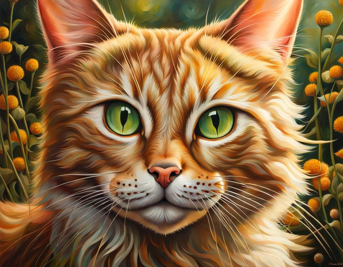 Detailed Portrait Painting of a Blissful Cat