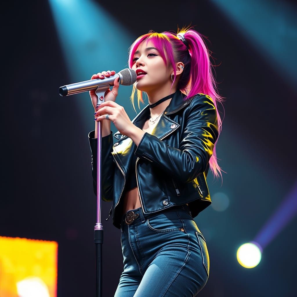 Cyberpunk K-Pop Idol Performs with Fierce Passion