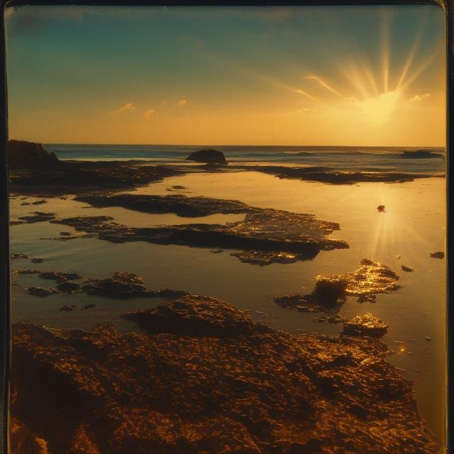 Golden Hour Crepuscular Rays Over Tide Pools