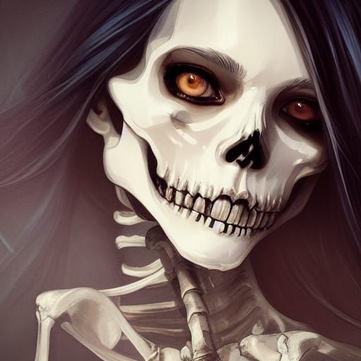 Skeleton Woman Portrait in Art Nouveau Style