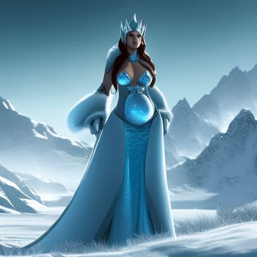 Icy Pregnant Queen in Frozen Landscape, Dark Fantasy Art
