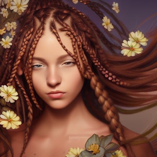 Girl with Braids and Flowers: Fantasy Concept Art