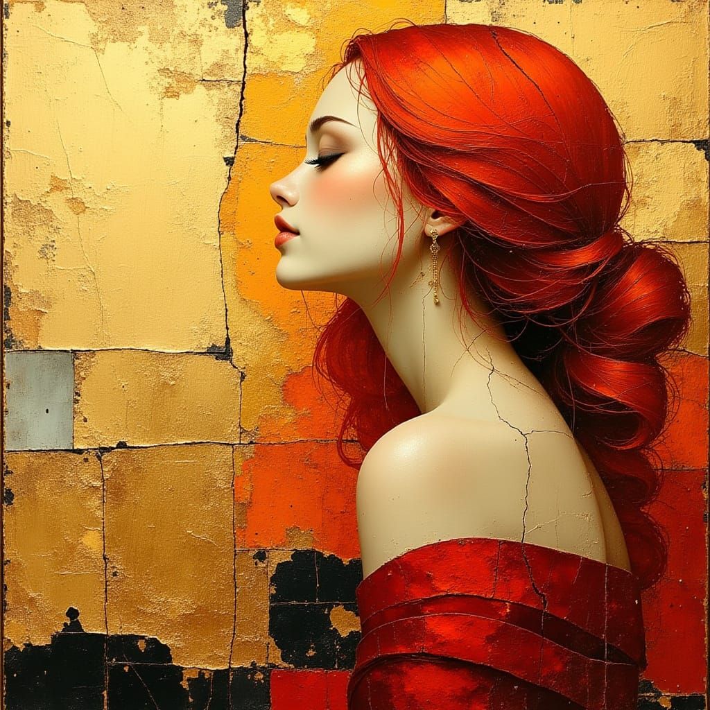 Ethereal Goddess in Golden Oil Painting