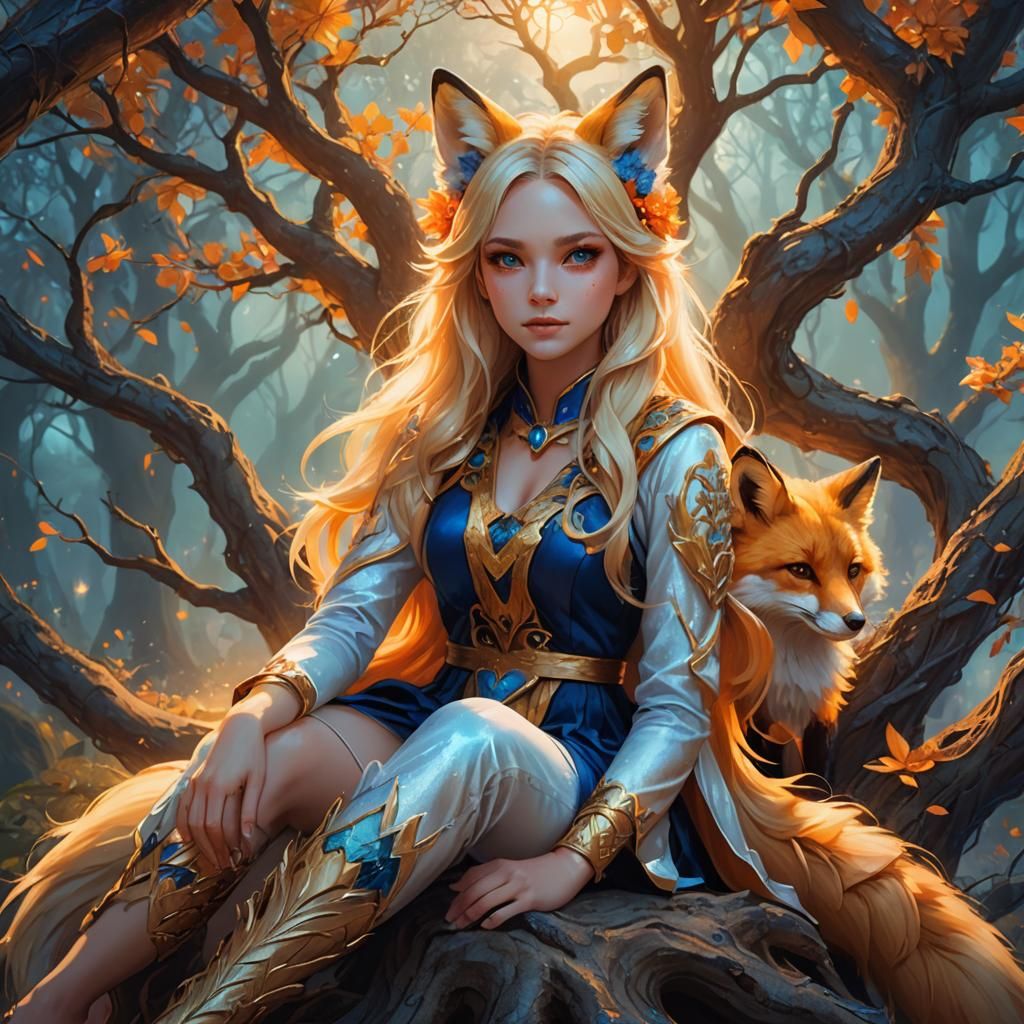 Anime Girl with Fox Features in Fantasy Portrait