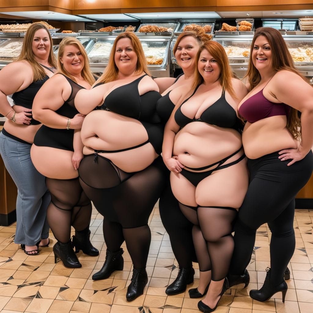 Voluptuous Women Posing at an All-You-Can-Eat Buffet