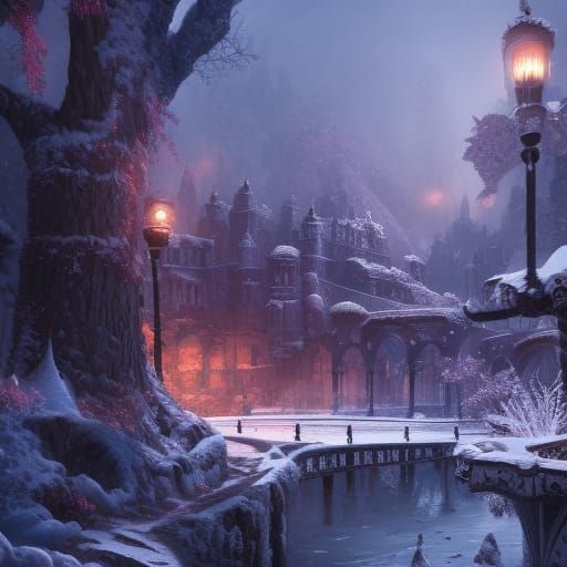 Detailed Matte Painting of Snow Town