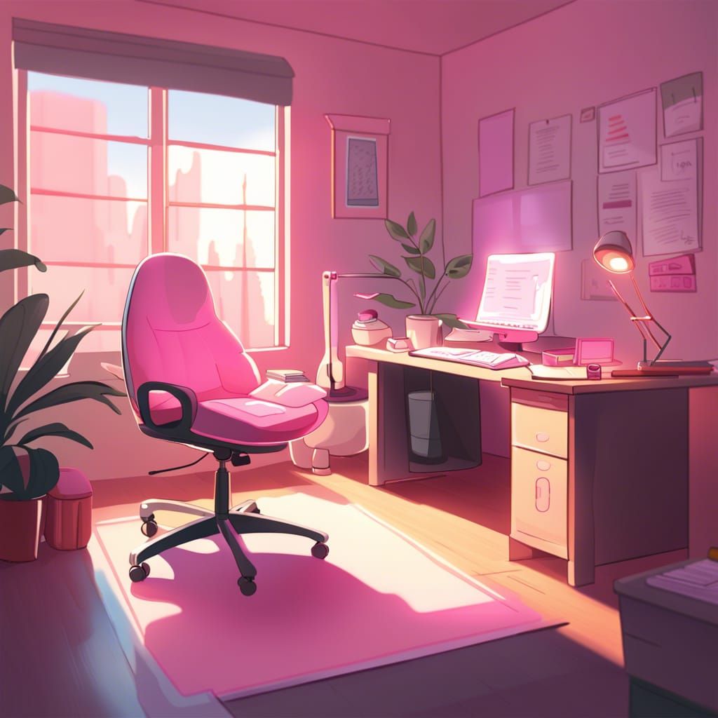 Cozy Bedroom with Pink Laptop in Anime Style