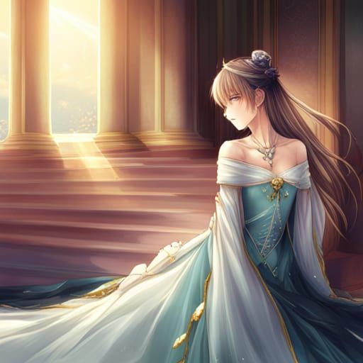 Anime Princess in Blue Ballgown