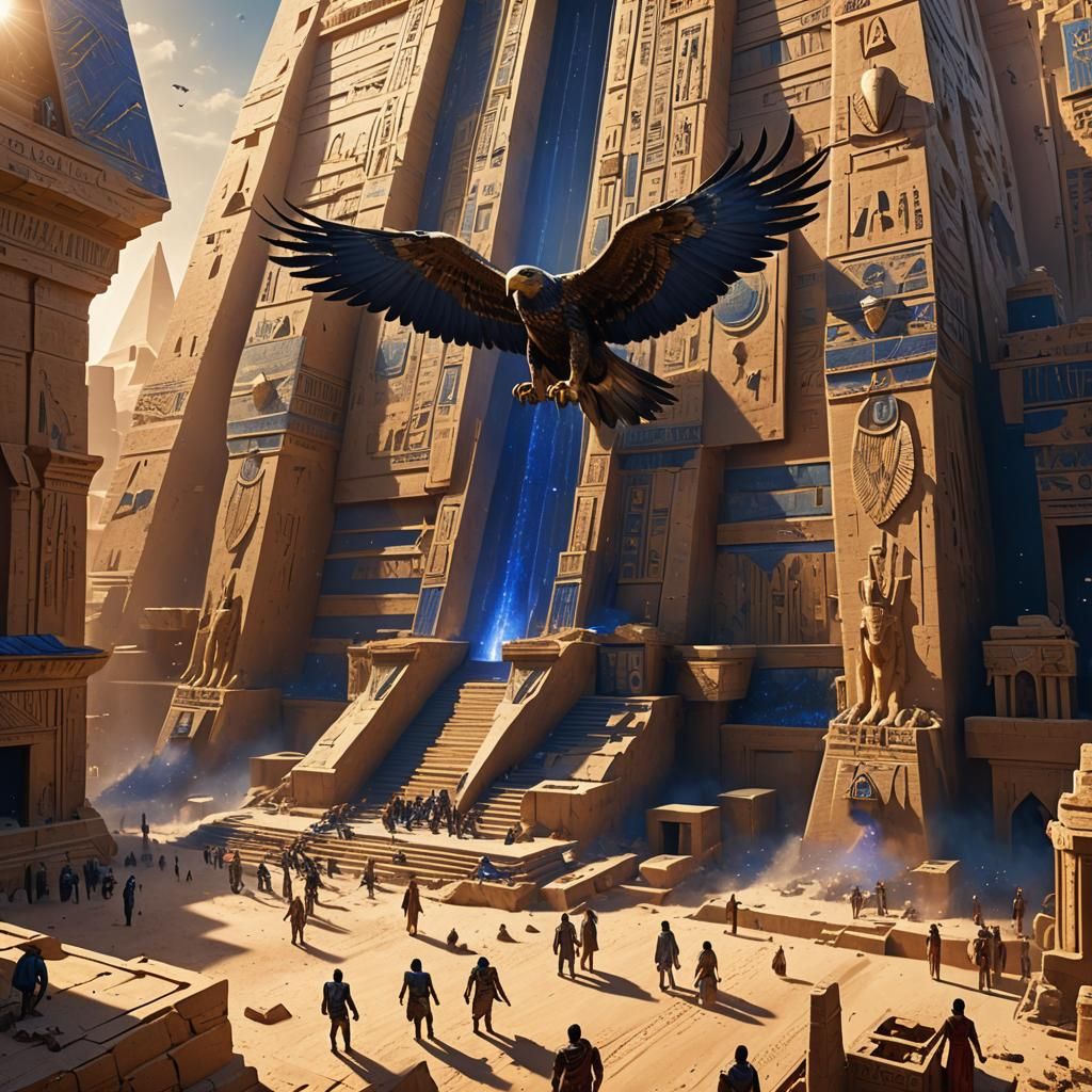 Futuristic Egyptian Pyramid City with Flying Eagle