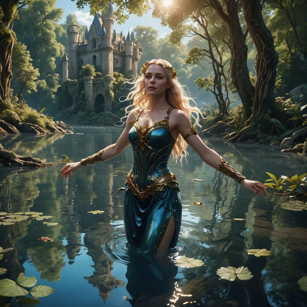 Fantasy Nereid in River: Detailed Matte Painting