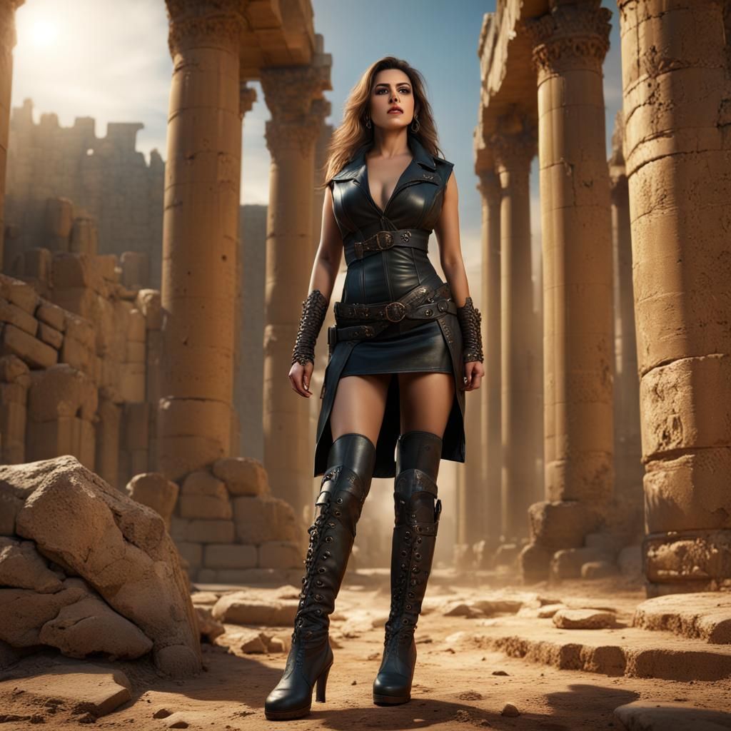 Leather Fashion at Baalbek: Detailed Matte Painting
