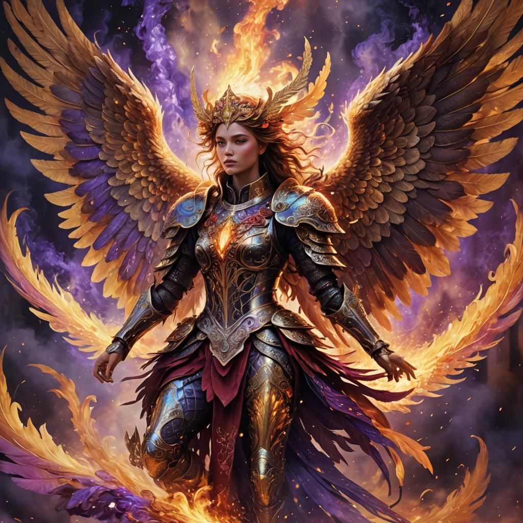 Angel Rides Phoenix in Digital Fantasy Art