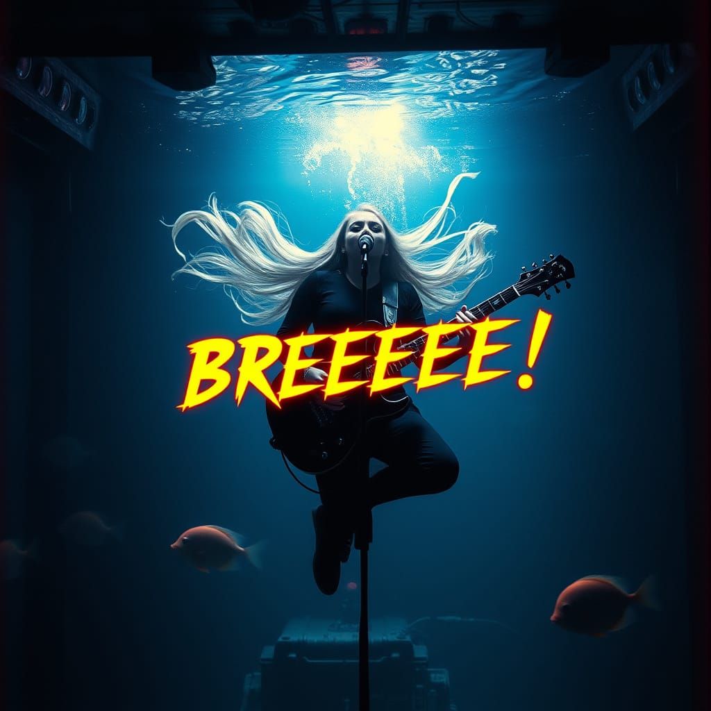 Goth Singer Underwater with Guitar and RGB Glitch Effect