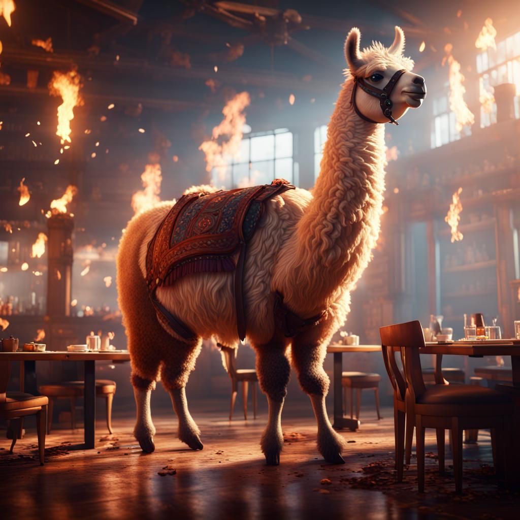 Drama Llama in Burning Restaurant: 3D Game Cinematic