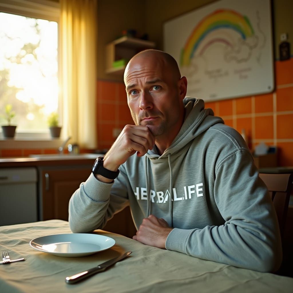 Thoughtful Man Contemplates Life's Choices in Cozy Kitchen S...