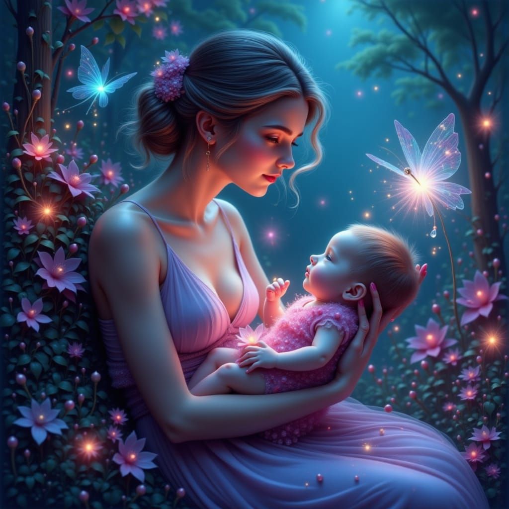 Mother and Baby with Neon Fairy Magic