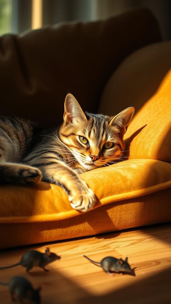 Tabby Cat Watching Mouse, High-End Photography Style