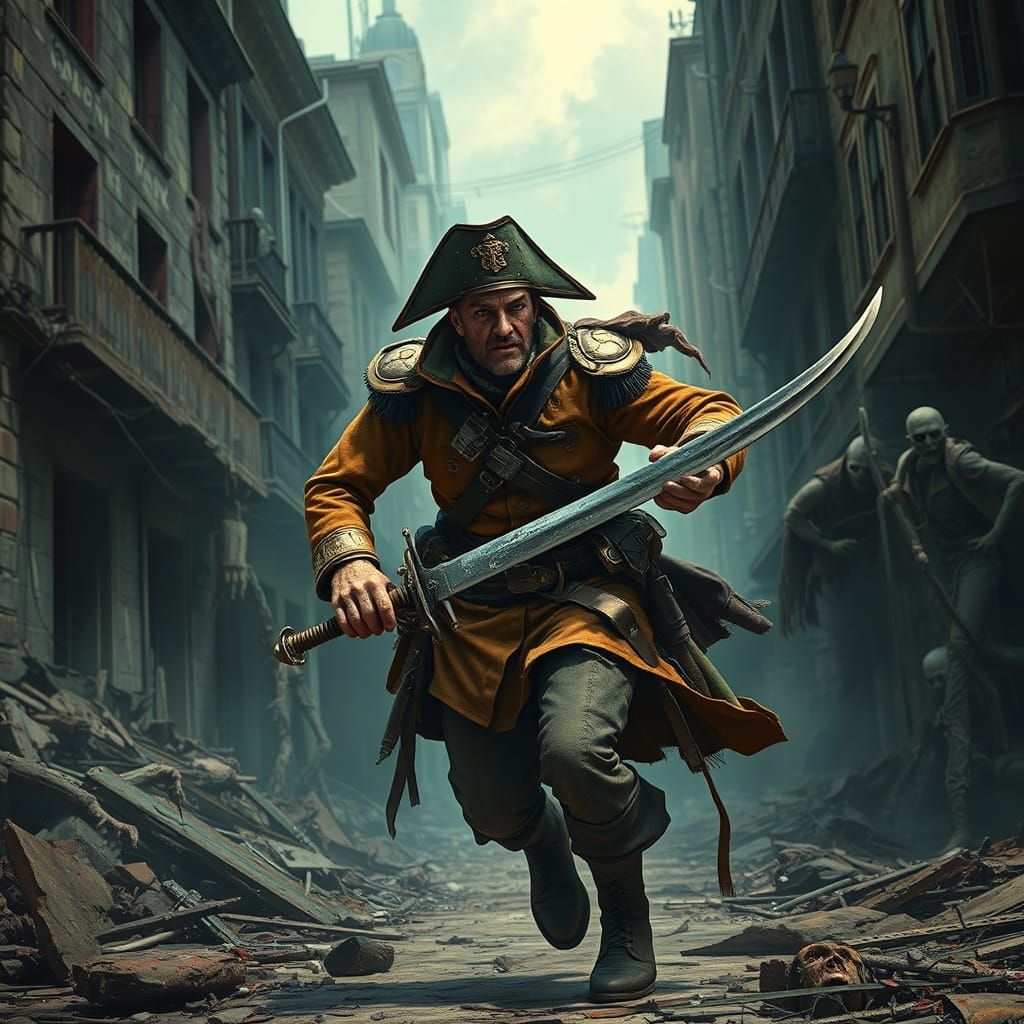 Napoleonic Soldier Battles Undead in Post-Apocalyptic Ruins