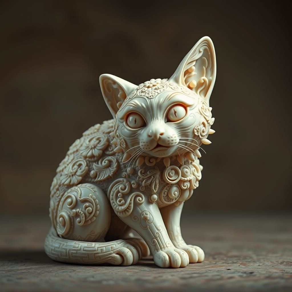 Detailed Ivory Cat-Amulet in Hyperrealistic HDR