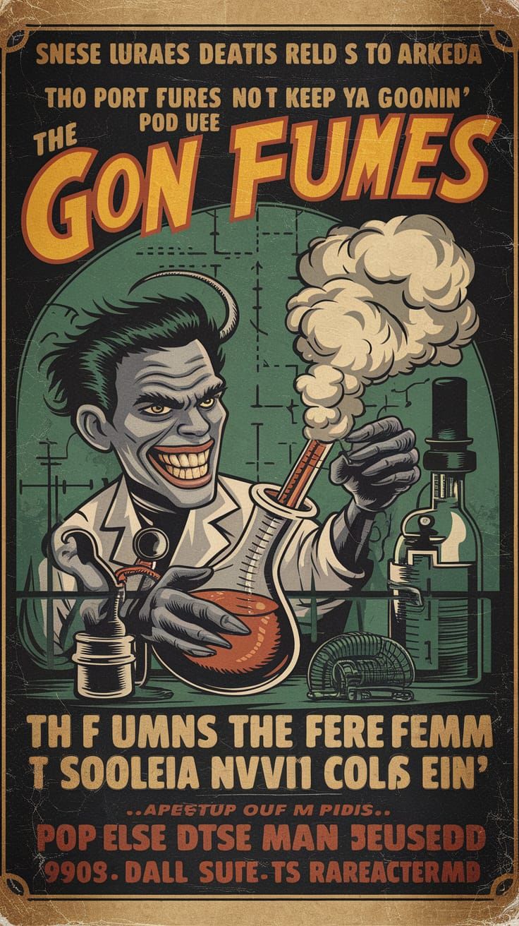 Dieselpunk "Goon Fumes" Potion Ad with Mad Scientist