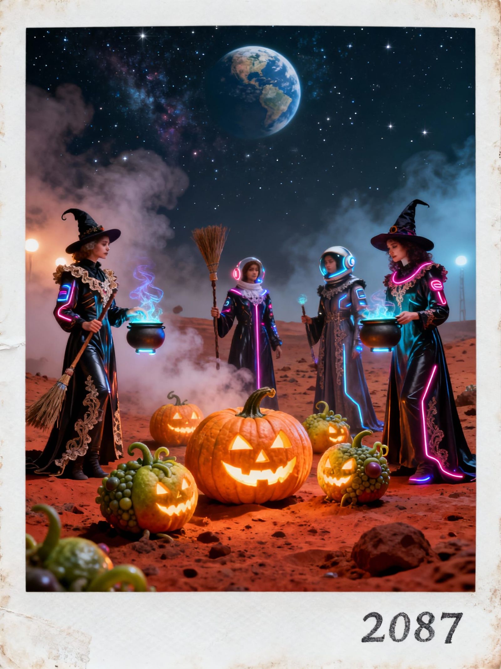 Halloween on Mars 2087: Futuristic Witches in Retro Style
