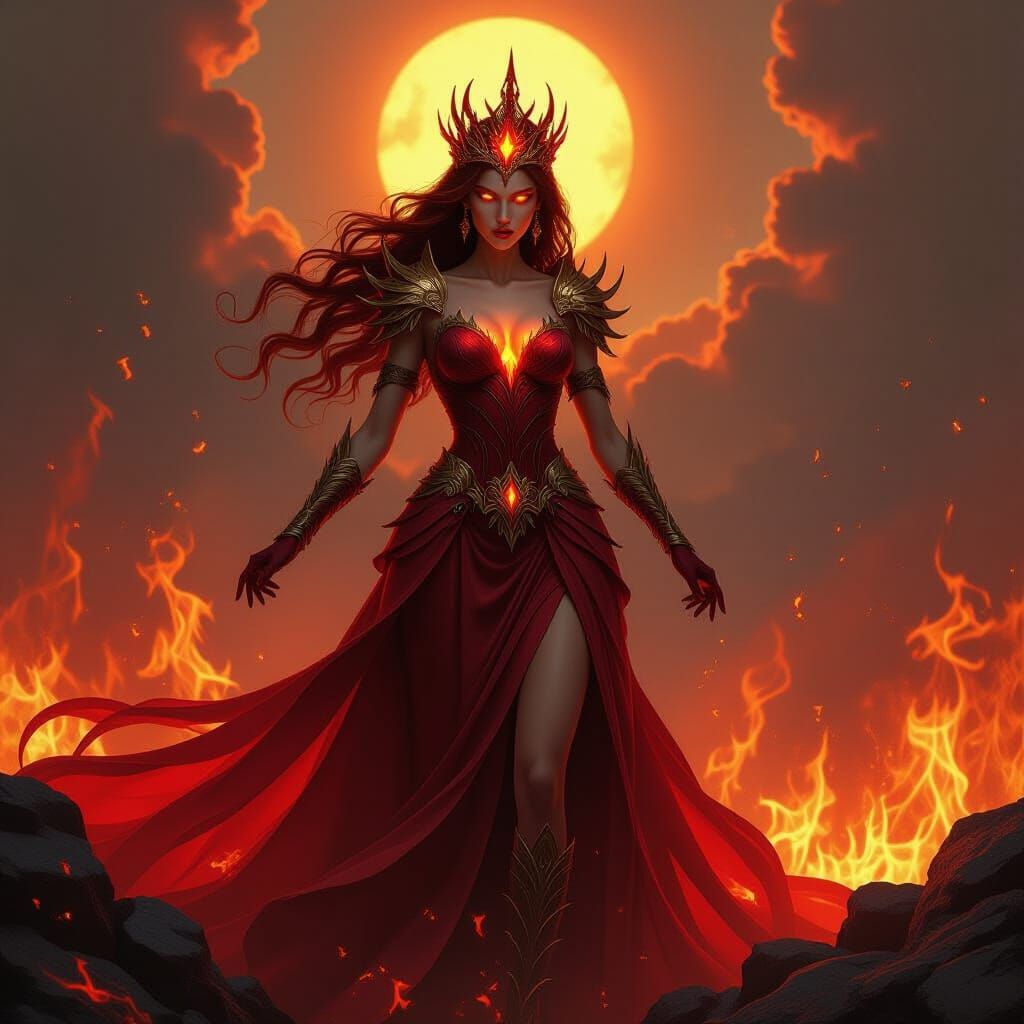Elemental Queen of Fire in Epic Fantasy Style