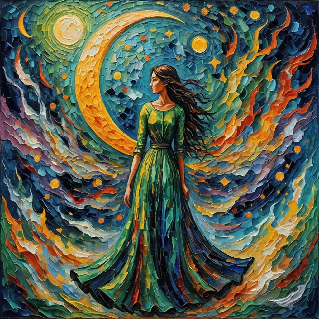 Neo-Impressionist Moon in Expressionist Oil Painting