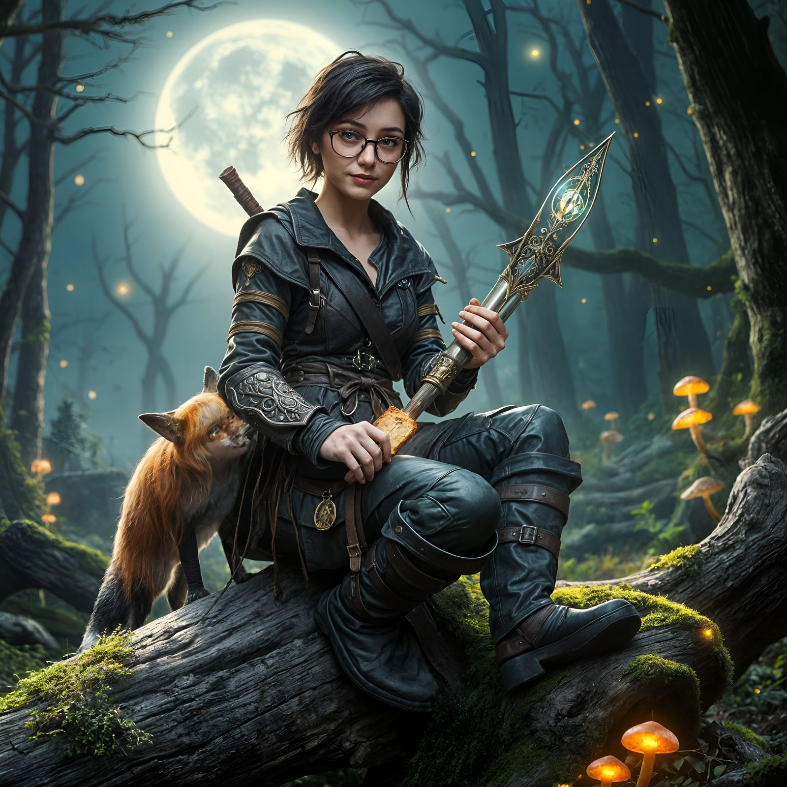 Moonlit Adventurer in Mystical Forest