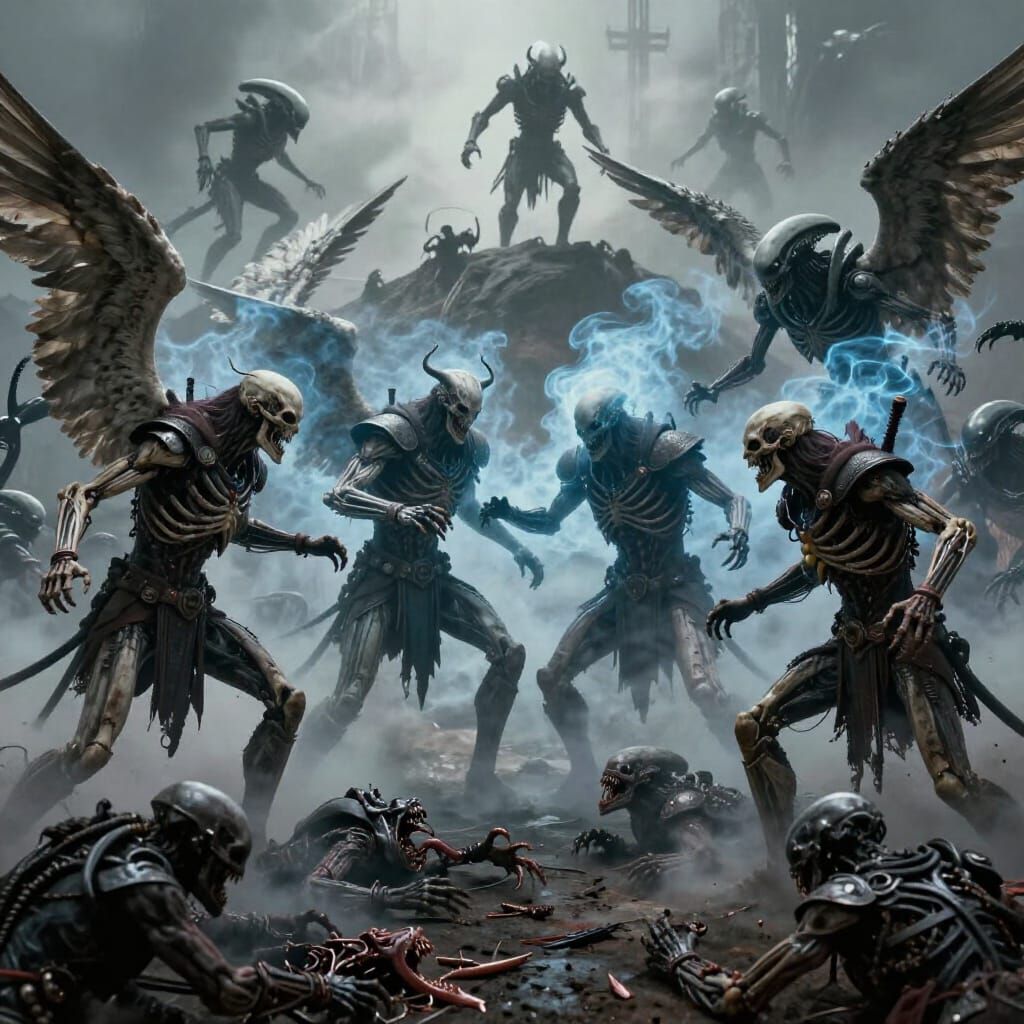 Demonic Combat in Asgard: Skeletal Warriors Battle Angels