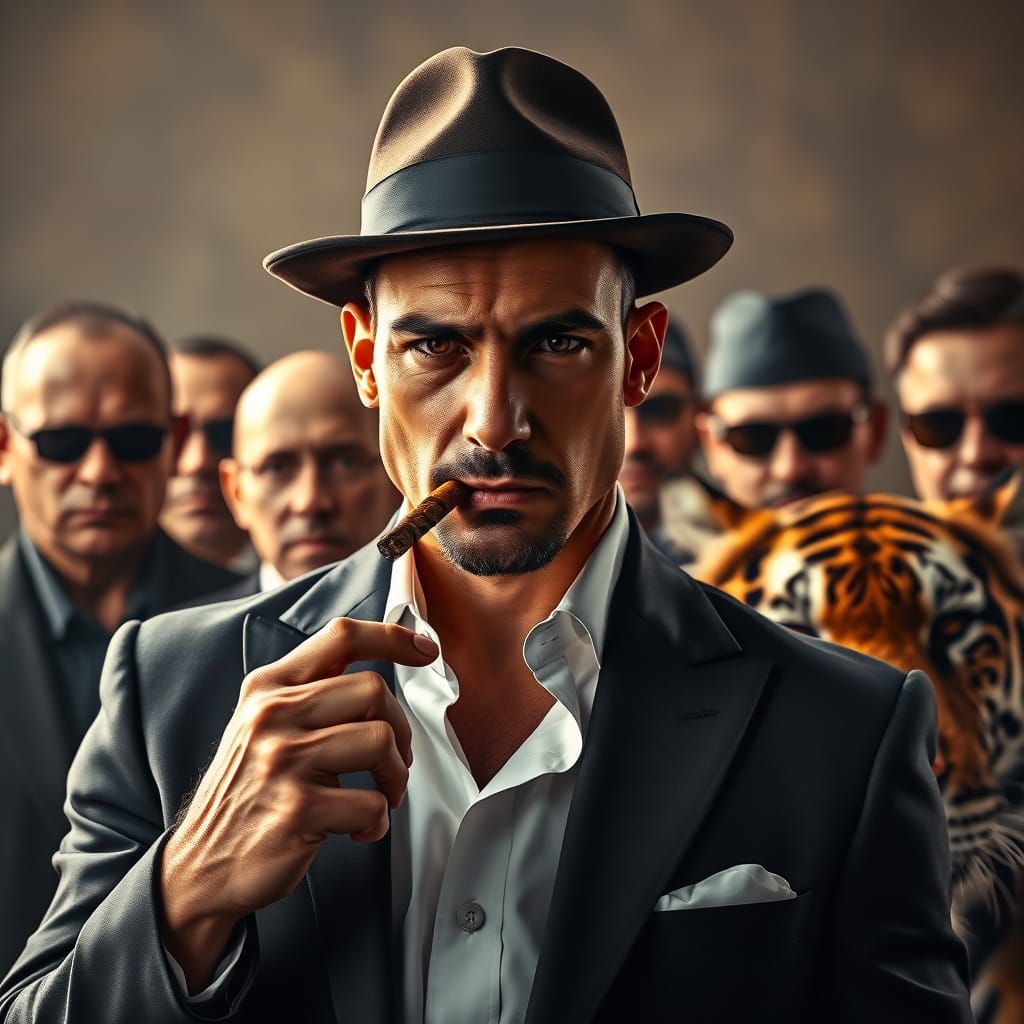 Gangster Exudes Authority with Tiger and Loyal Gang
