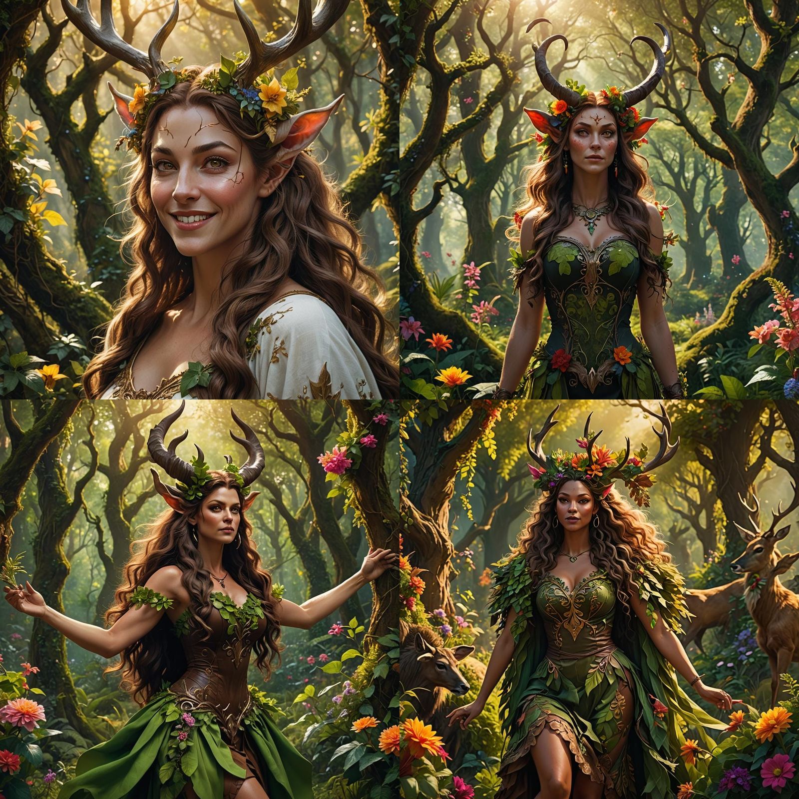 Female Satyr with Flowers, Digital Matte Painting