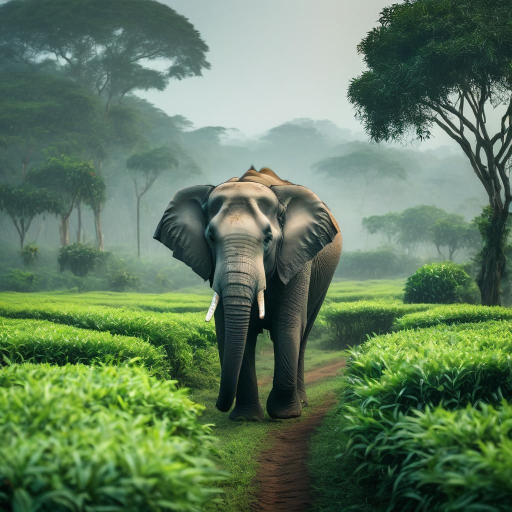 Elephant on Tea Plantation: Wildlife Photography