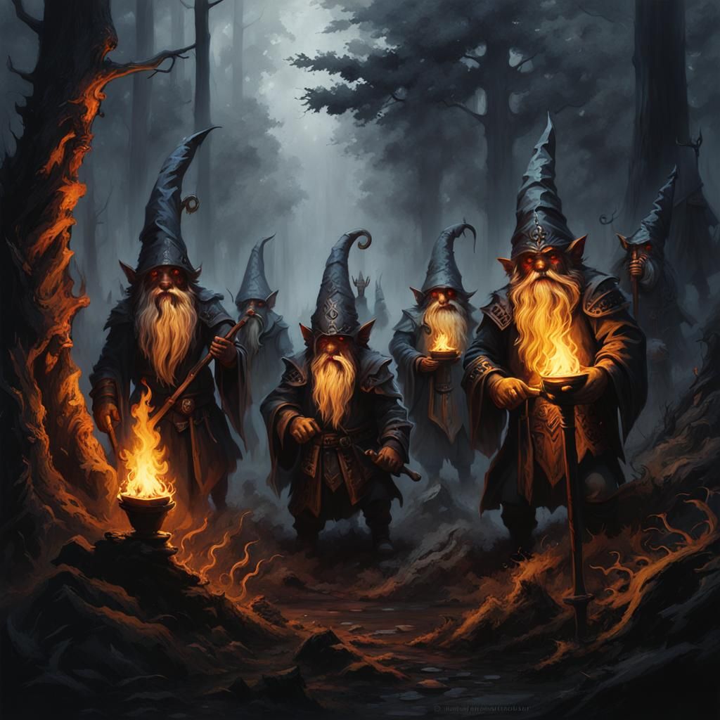 Evil Gnomes in Dark Fantasy Forest