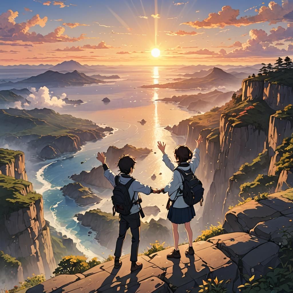 Sunset High Five in Anime Style