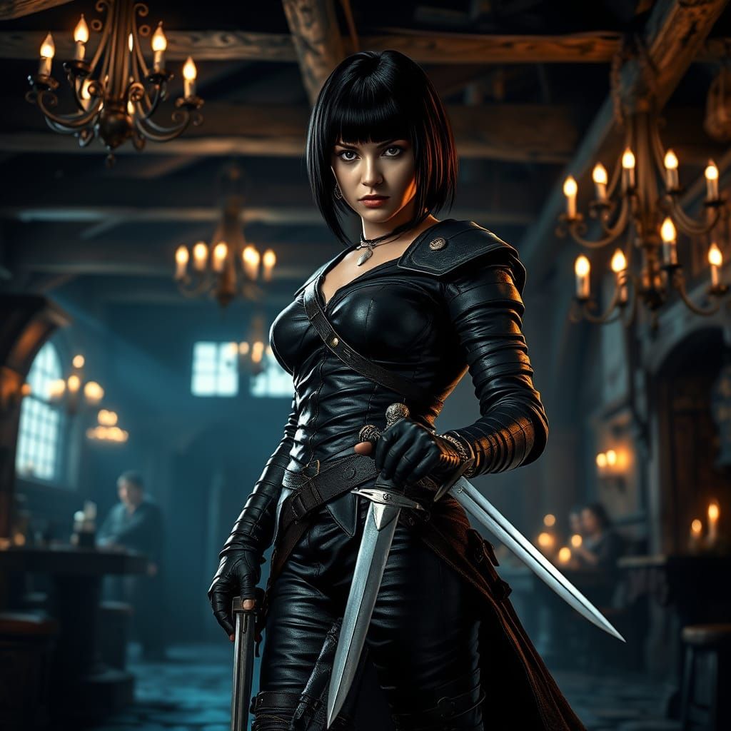 Female Rogue in Dark Tavern: Medieval Masterpiece