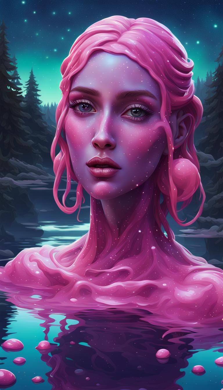 Candy Slime Girl Emerges on Starry Night