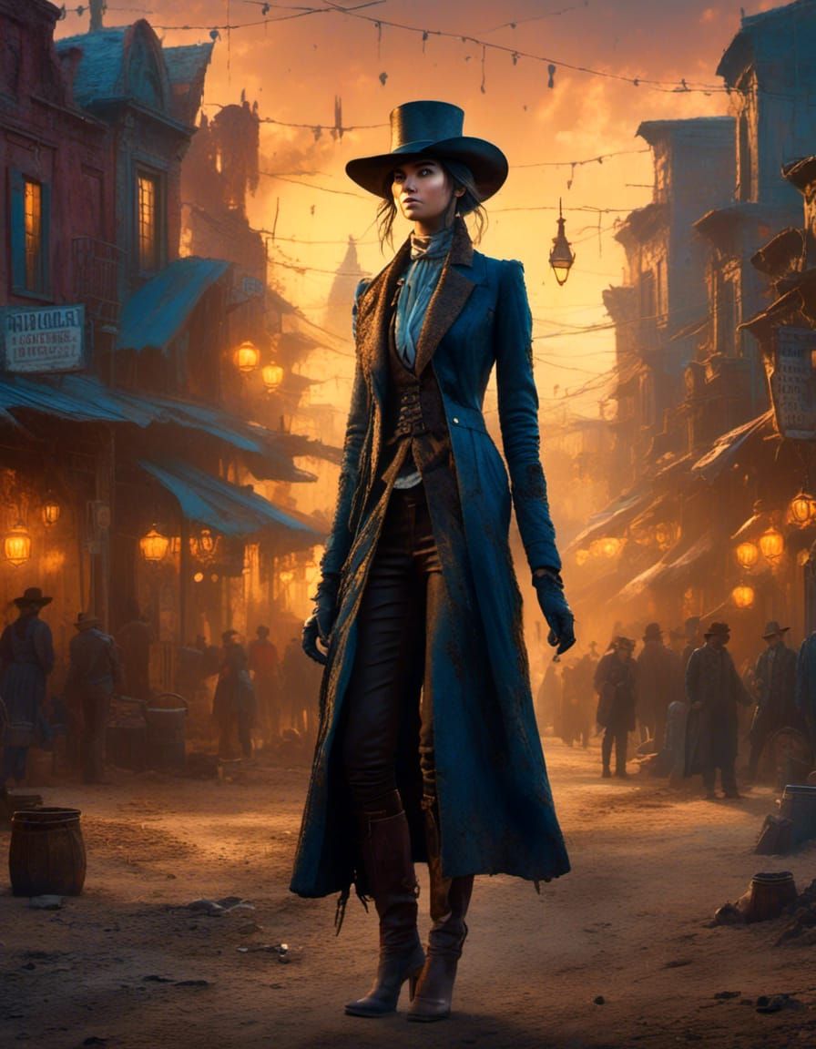 Victorian Woman in Wild West Town, Digital Painting