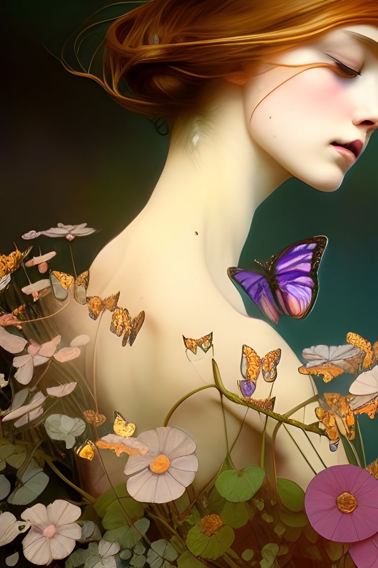 Girl with Butterflies: Digital Watercolor Illustration